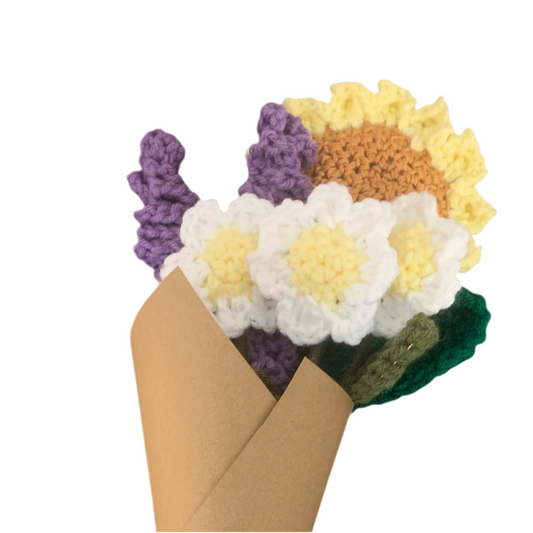 Half dozen crocheted flowers